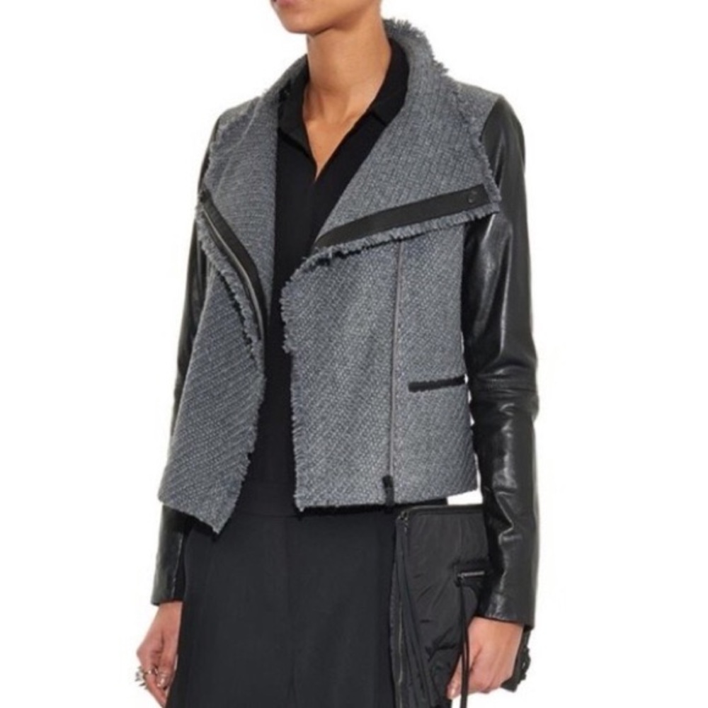 Vince Leather-Sleeve Boucle Scuba Jacket